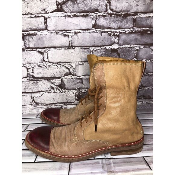 Dry-ShoD Italian Handmade Tan Leather Red Lace Up Combat Boots Men Sz 7M US/40EU - Picture 9 of 16